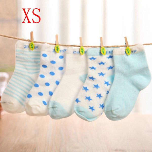 5 Pairs Baby Ankle Socks Toddler Cartoon Stripe Star Blue Xs
