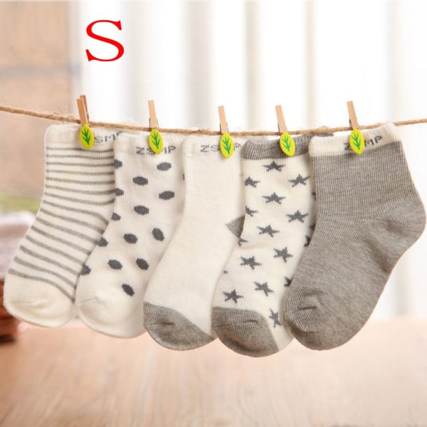 5 Pairs Baby Ankle Socks Toddler Cartoon Stripe Star Grey S