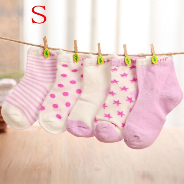 5 Pairs Baby Ankle Socks Toddler Cartoon Stripe Star Pink S