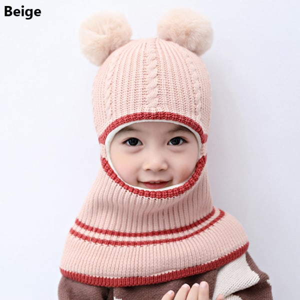 Baby Beanie Hat Neck Face Guard Children Knitted Cap Beige