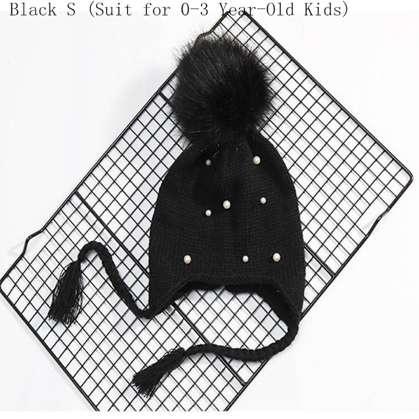 Baby Earbud Hat Warm Knit Hats Child Winter Cap Black S