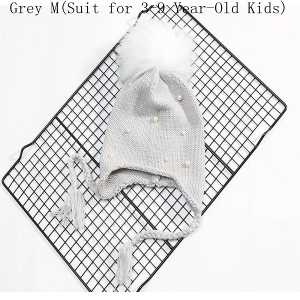 Baby Earbud Hat Warm Knit Hats Child Winter Cap Grey M