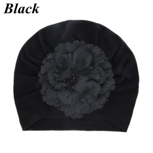 Baby Flower Hat Beanie Cap Elastic Headwrap Black