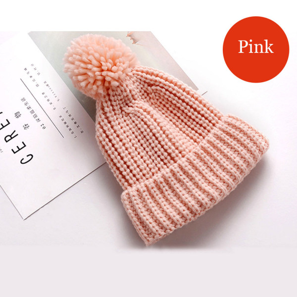 Baby Knitted Hat Hair Ball Cap Warm Hats Pink