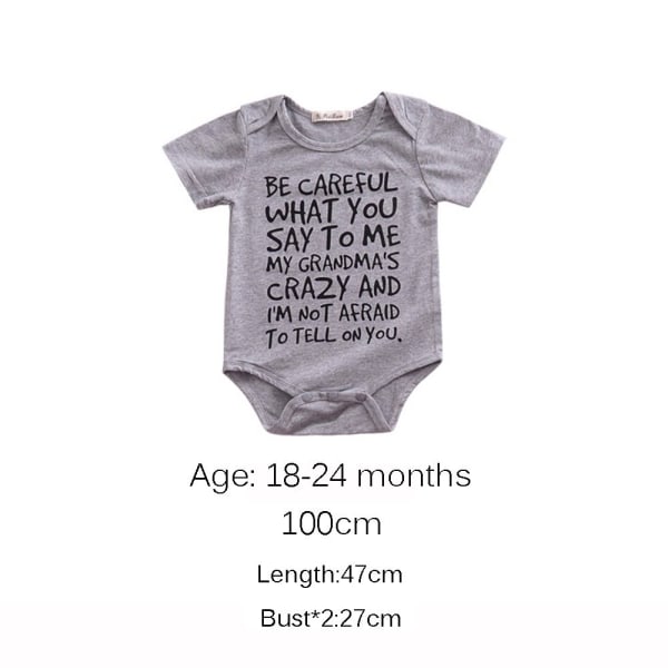Baby Romper Letter Print Bodysuit Boys Girls Grey 18-24 Months