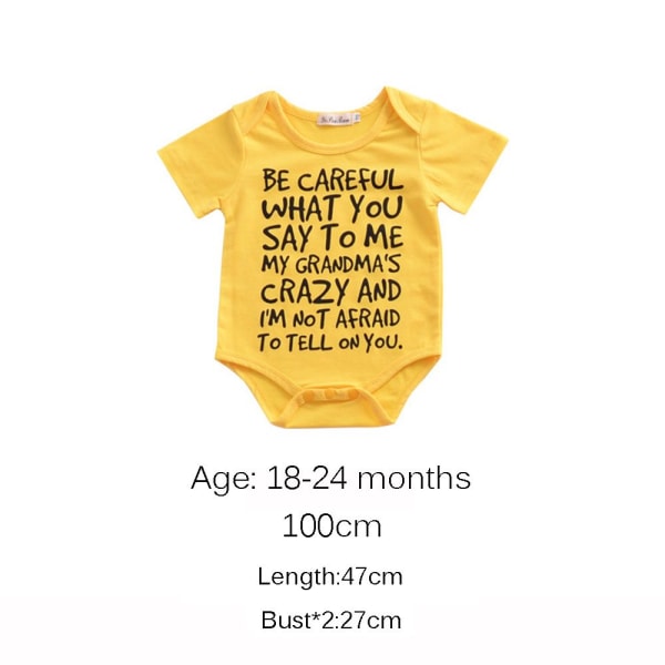 Baby Romper Letter Print Bodysuit Boys Girls Yellow 18-24 Months