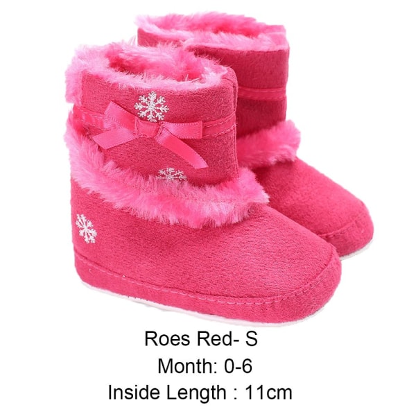 Baby Shoes Snowflake Fuzzy Rose Red S