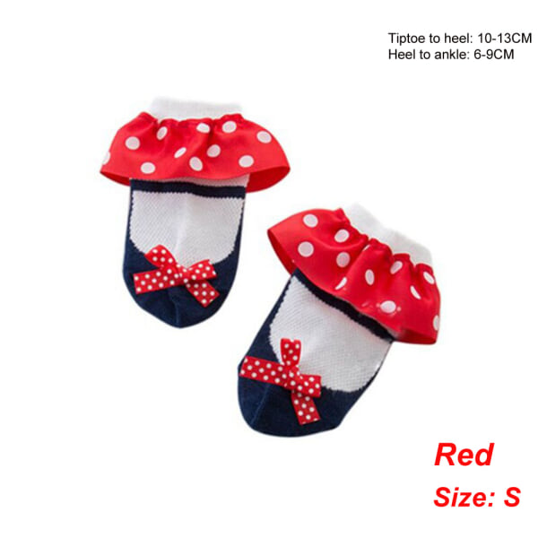 Baby Short Socks Anti-slip Slippers Dots Bowknot Lace Red S