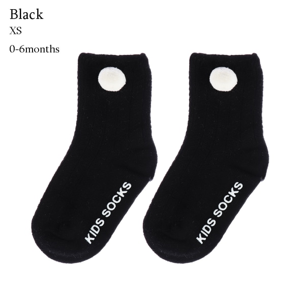 Baby Socks Pompom Ball Knit Knee High Black Xs(0-6 Months)