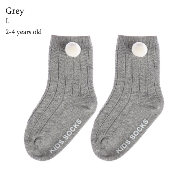 Baby Socks Pompom Ball Knit Knee High Grey L(2-4 Years Old)