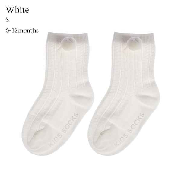 Baby Socks Pompom Ball Knit Knee High White S(6-12 Months)