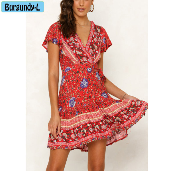 Beach Dress Boho Dresses Sundress Burgundy L
