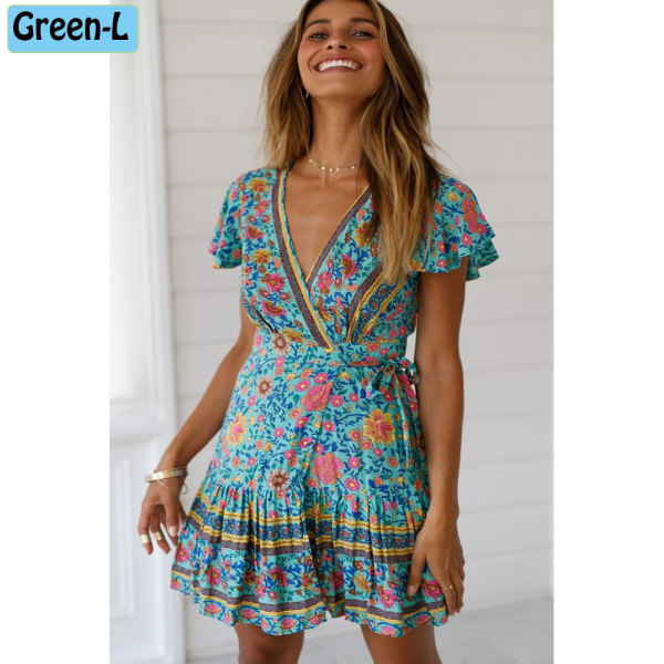 Beach Dress Boho Dresses Sundress Green L