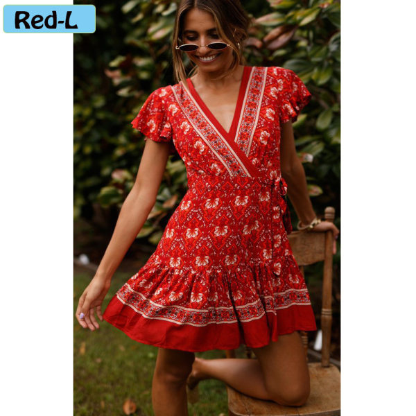 Beach Dress Boho Dresses Sundress Red L