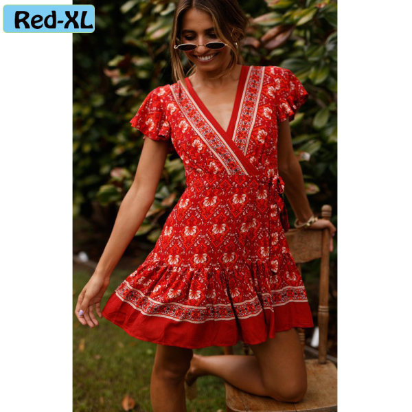 Beach Dress Boho Dresses Sundress Red Xl