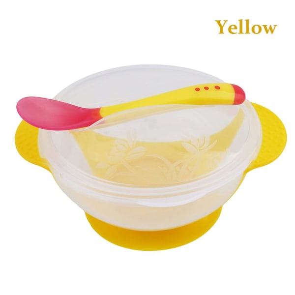 Bowl With Spoon Sucker Utensil Baby Feeding Dish Yellow