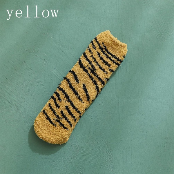 Coral Velvet Socks Leopard Sox Thickening Yellow