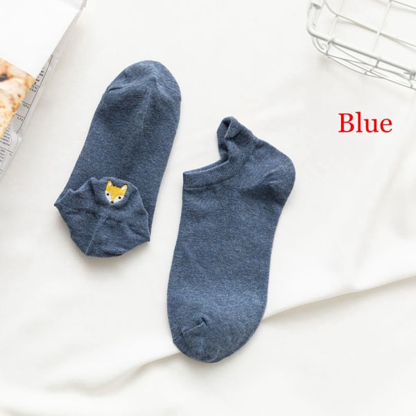 Cotton Ankle Socks Low Cut Hosiery Cartoon Cat Blue