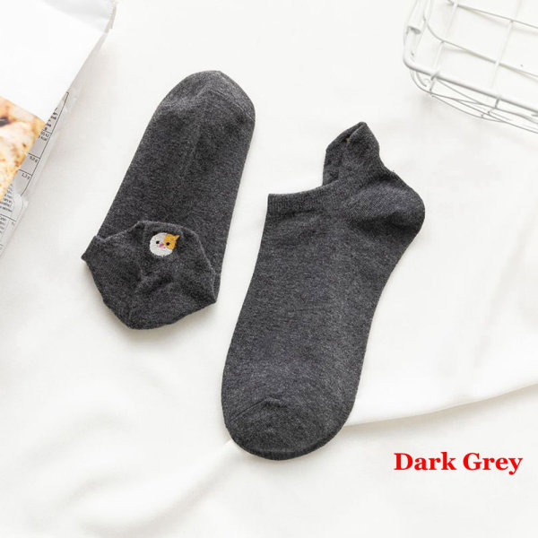 Cotton Ankle Socks Low Cut Hosiery Cartoon Cat Dark Grey