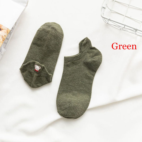 Cotton Ankle Socks Low Cut Hosiery Cartoon Cat Green