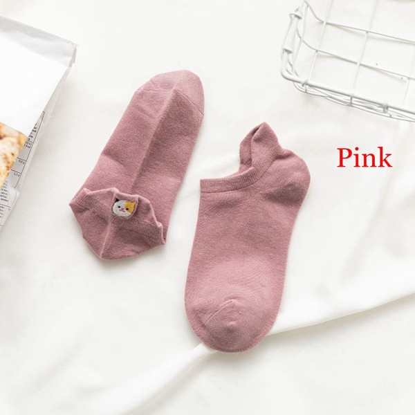 Cotton Ankle Socks Low Cut Hosiery Cartoon Cat Pink