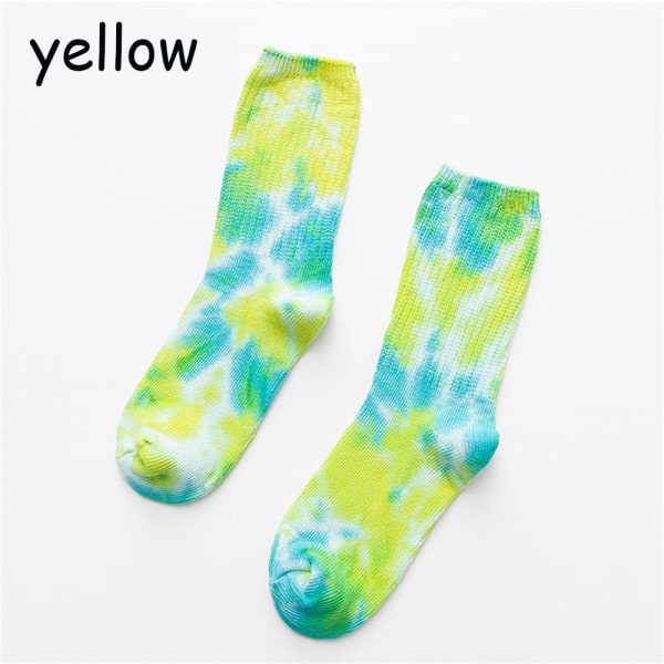 Cotton Skate Socks Knee-high Sock Tie Dye Sox Yellow