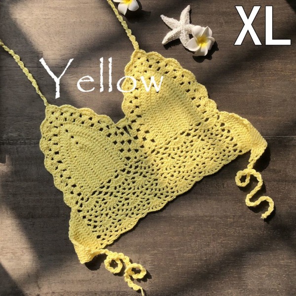 Crochet Crop Top Boho Beach Camisoles Bikini Tank Yellow Xl