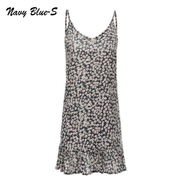 Floral Dress Boho Dresses Sundress Navy Blue S