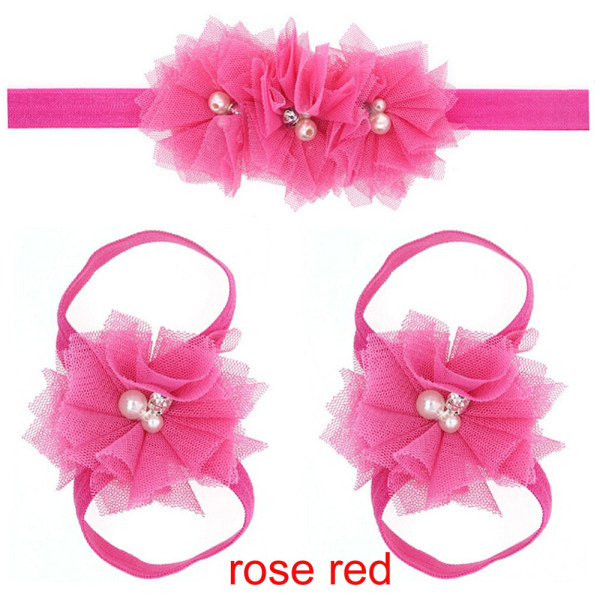 Hair Band + Foot Flower Headband Shoes Rose Red