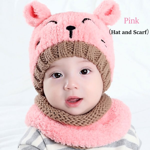 Hats Scarf Suits Baby Warm Hat Knitted Caps Pink And