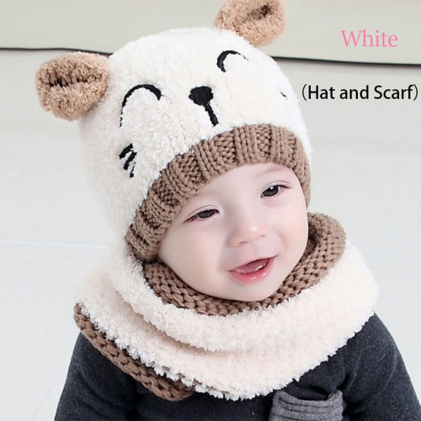 Hats Scarf Suits Baby Warm Hat Knitted Caps White And