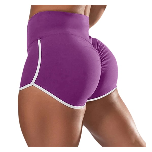 High Waist Yoga Shorts Ruched Hot Pants Purple M
