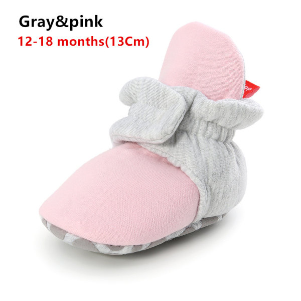 Infant Crib Shoes First Walkers Booties Baby Socks Gray&pink 12-18 Months(13cm)