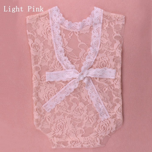 Infant Lace Romper Baby Bowknot Jumpsuit Photography Costume Light Pink