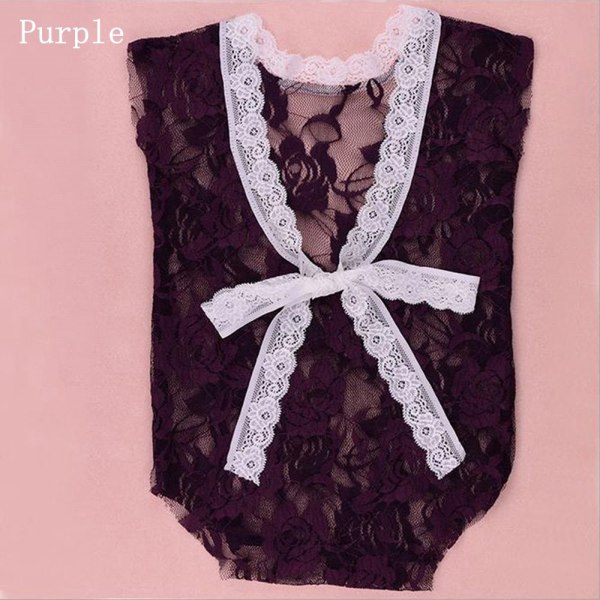 Infant Lace Romper Baby Bowknot Jumpsuit Photography Costume Purple