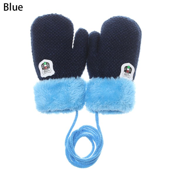 Kids Gloves Knitting Mittens Plus Velvet Blue