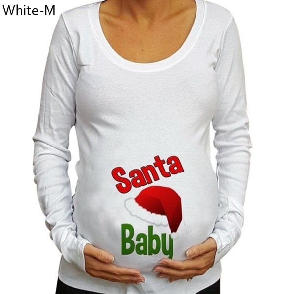 Maternity Tops Funny T-shirt Christmas Shirts White M