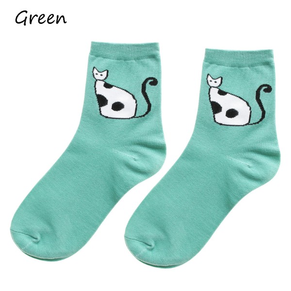 Middle Socks Cotton Hosiery Cartoon 3d Cat Green