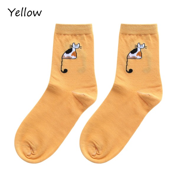 Middle Socks Cotton Hosiery Cartoon 3d Cat Yellow