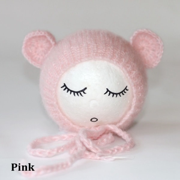 Newborn Baby Hat Photography Props Cap Ear Bear Bonnet Pink