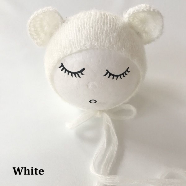 Newborn Baby Hat Photography Props Cap Ear Bear Bonnet White
