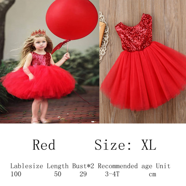 Princess Dress Baby Girl Sequins Sparkly Red Xl