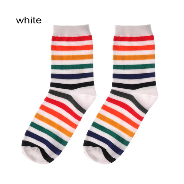 Rainbow Socks Stripes Mid Tube Sock White