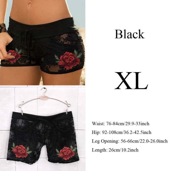 Sexy Floral Shorts Applique Flowers Strap Panties Black Xl
