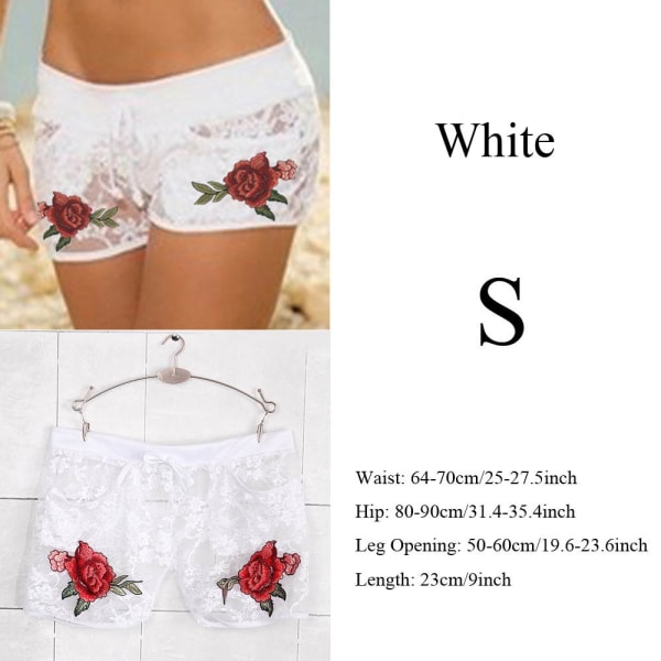 Sexy Floral Shorts Applique Flowers Strap Panties White S