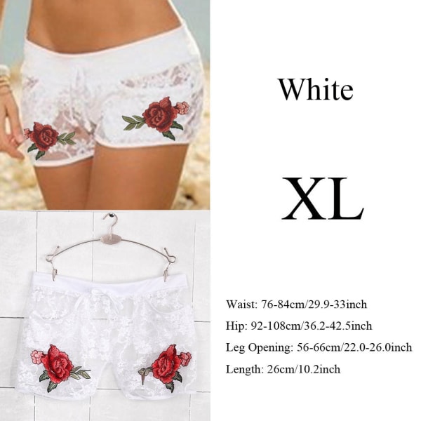 Sexy Floral Shorts Applique Flowers Strap Panties White Xl