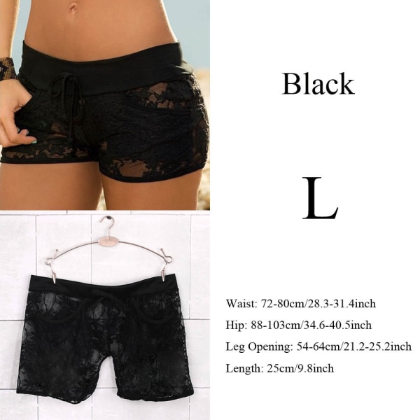 Sexy Floral Shorts Lace Sheer Panty Casual Black L