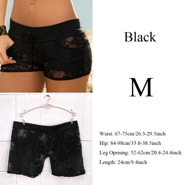 Sexy Floral Shorts Lace Sheer Panty Casual Black M