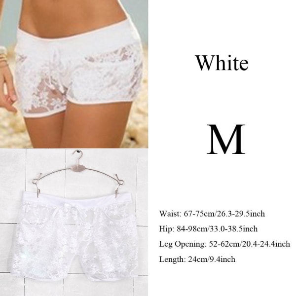 Sexy Floral Shorts Lace Sheer Panty Casual White M