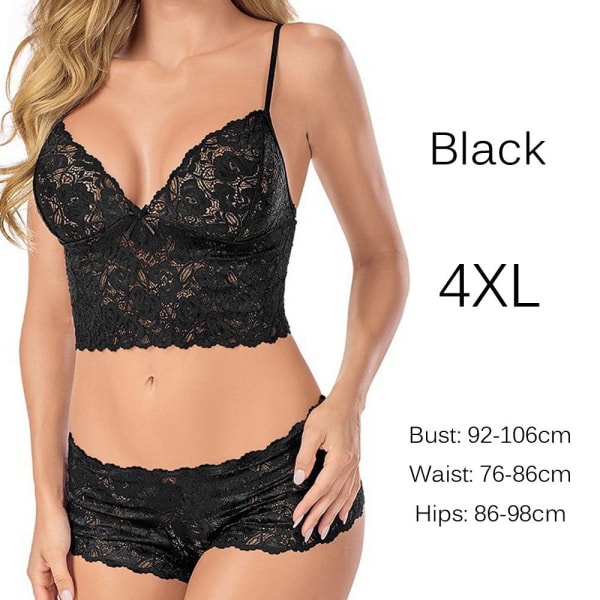 Sexy Lingerie Sets Bra & Panties Sheer Lace Black 4xl